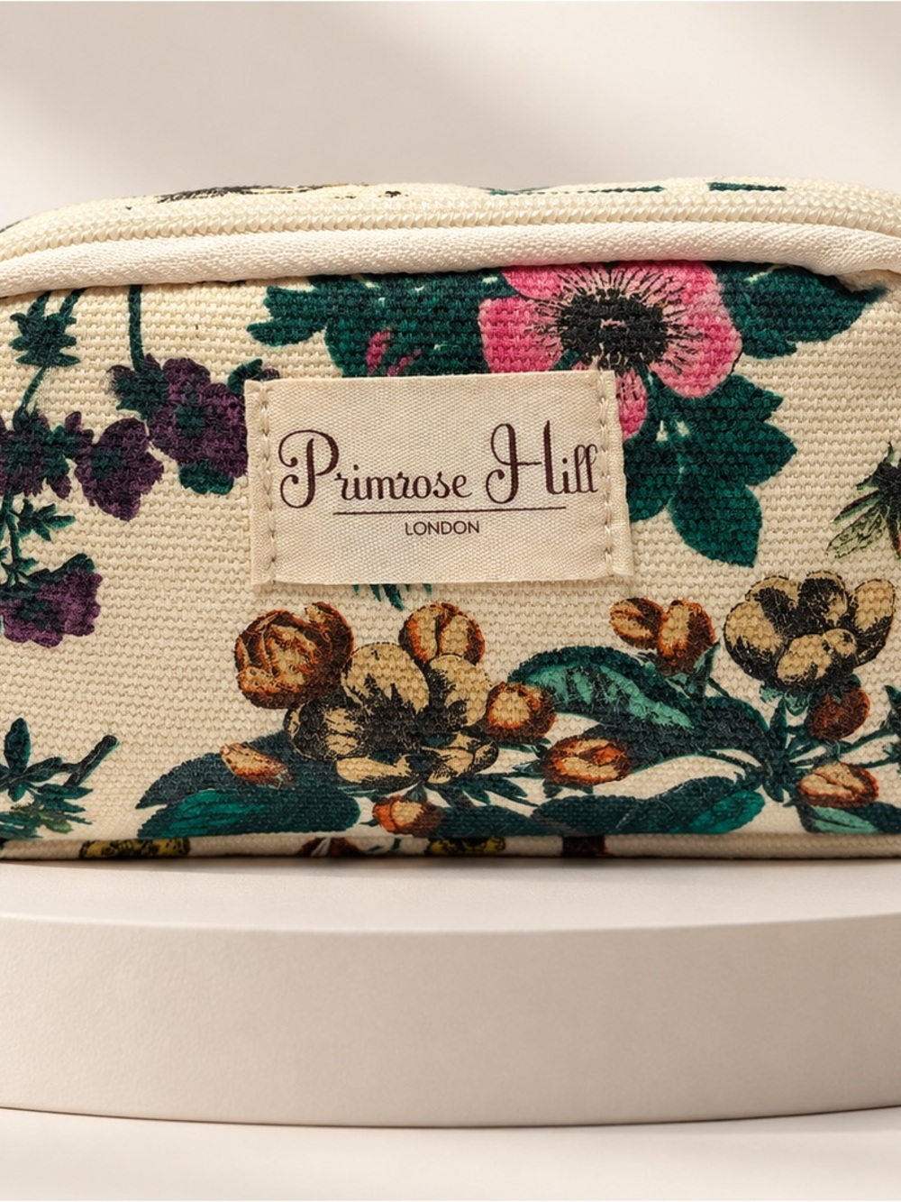 Primrose Hill Floral Canvas Cosmetic Bag in Cream and Green